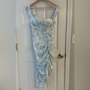 Goodnight Macaroon Dress White and Blue Floral Print Size Medium